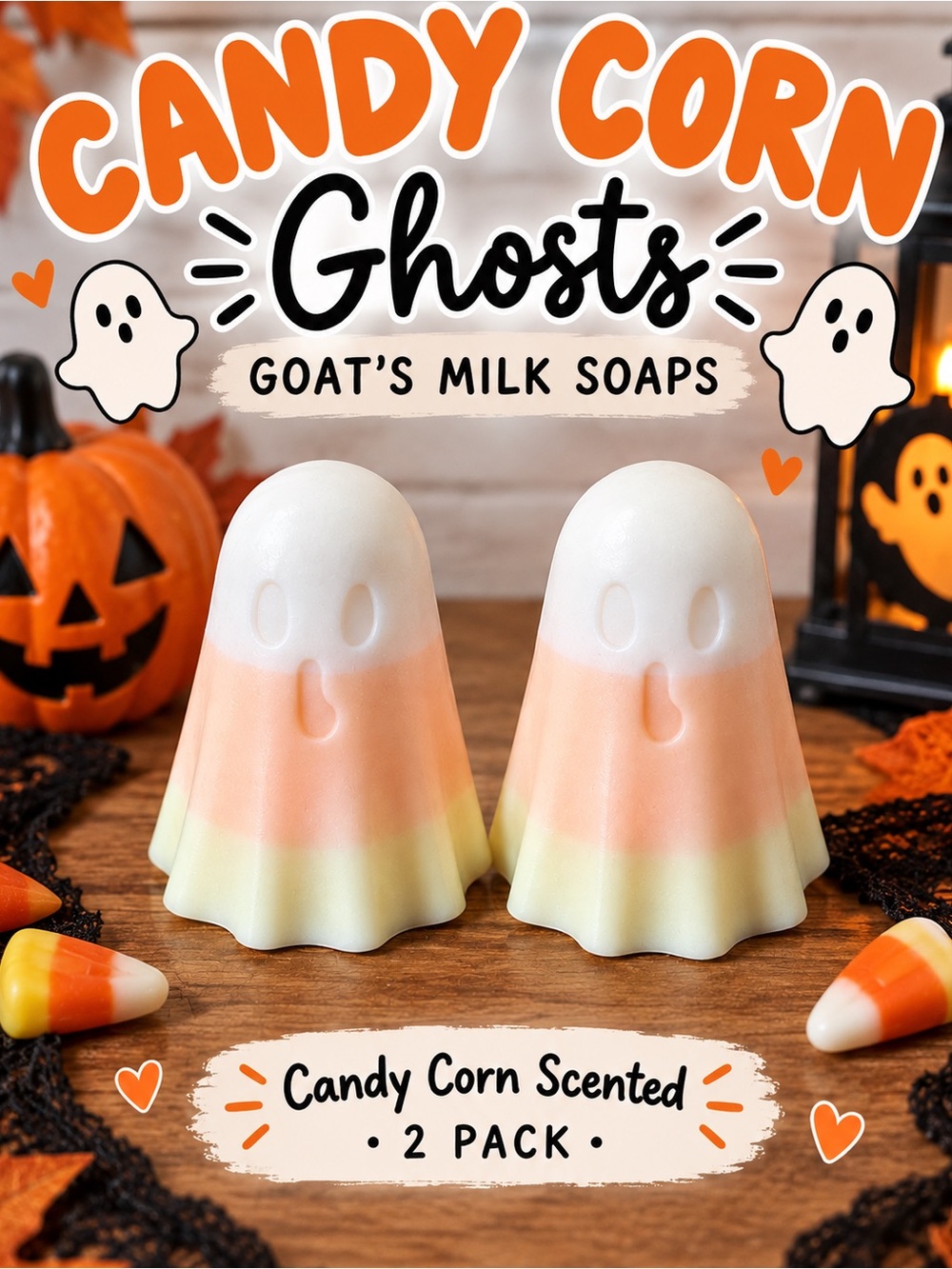 Candy Corn Ghost Soaps, 2 Pack w/goats milk soap